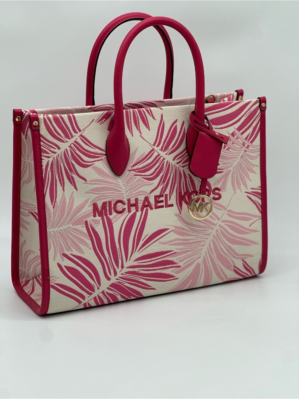 Michael Kors Hot Pink and Cream Leaf-Print Tote